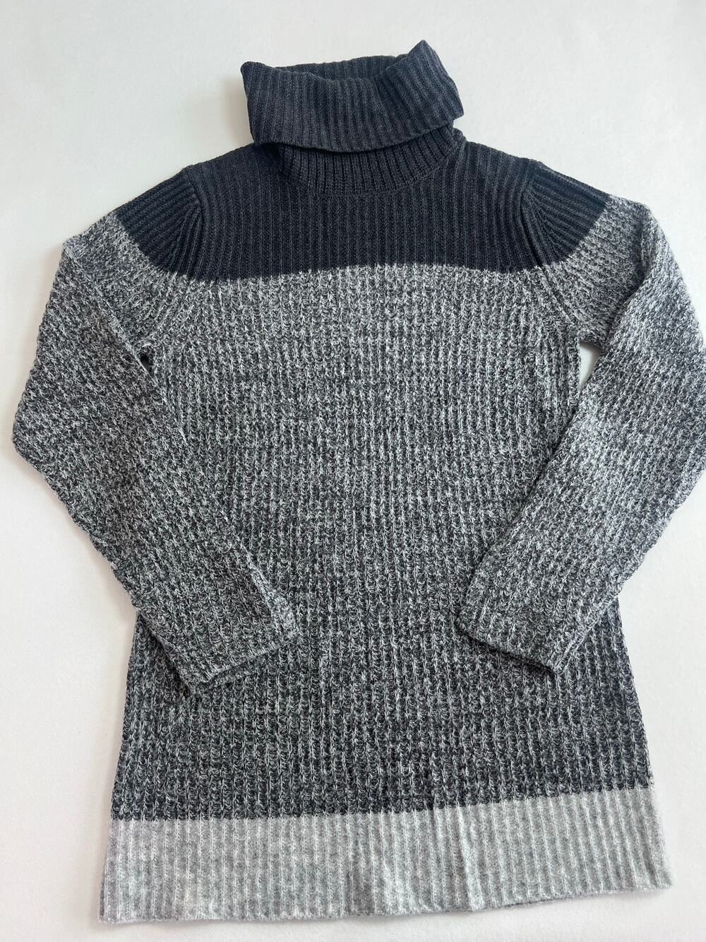 Banana Republic Womens L Merino Wool Blend Turtleneck Sweater Gray Colorblock